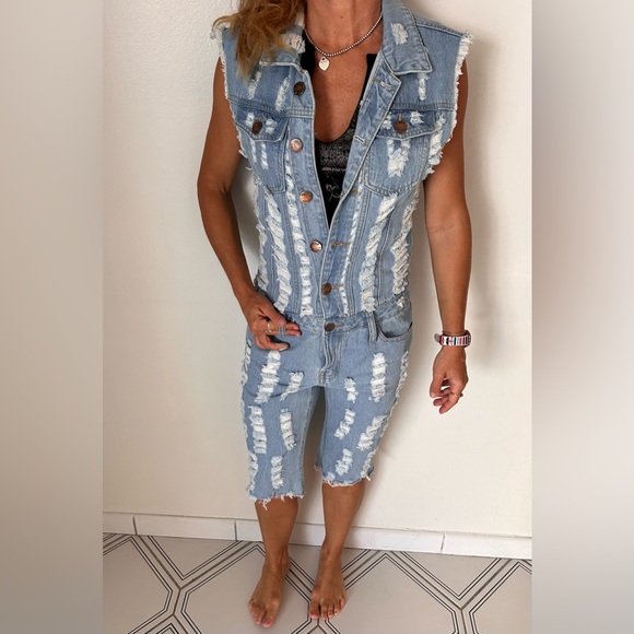 V.I.P. Jeans Medium Denim JUMPSUIT Full Body Suit Acid Stone Washed - Picture 1 of 6
